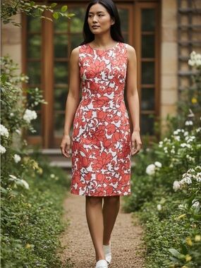 London Times Coral Floral Sleeveless Dress Size 10